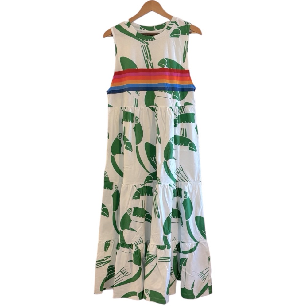 FARM Rio White Maxi Dress with Green Print and Rainbow Bodice - Picture 3 of 13